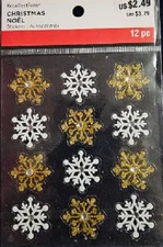 Recollections GOLD & WHITE GLITTER SNOWFLAKES Stickers Christmas Winter RETIRED
