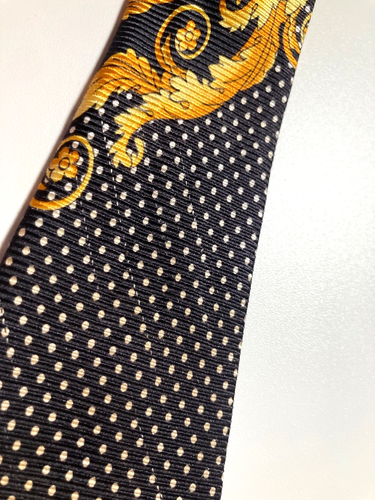 GIANNI VERSACE VINTAGE '90s ICONIC BAROQUE TIE STRIPED DOTS ITALY GOLD BLACK - Picture 19 of 19