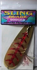 Macks Lure Sling Blade Dodger #3, UV Brass Red Lure-Brand New!