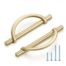 Brushed Brass Cabinet Pulls 5" Hole Center Curved Handles 10 Pack for Kitchen...
