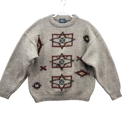 Vintage Woolrich Pullover Herren Extra Large Oatmeal Wolle Geometrisch Azteken Stepp 90er