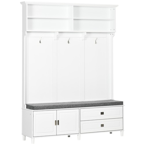 Hall Tree with Storage Bench with Storage Shelves, Cabinet and Drawers White - Picture 3 of 11