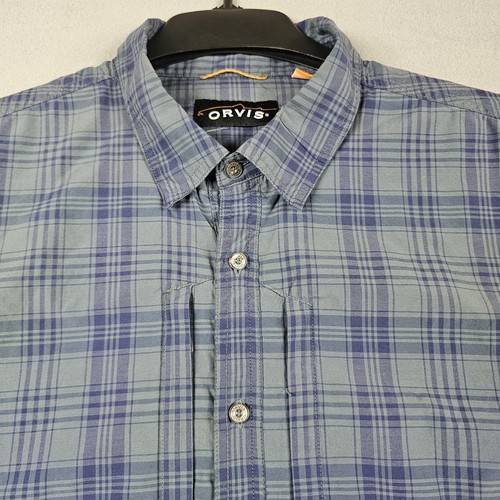 Orvis Shirt Mens XL Blue Gray Plaid Long Sleeve Organic Cotton Blend Outdoor - Picture 4 of 11