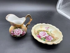 Antique creamer 1895-1915 Bavarian mini pitcher bowl floral pattern victorian