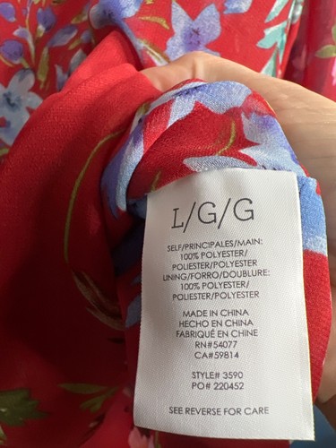 Blusa Cabi Roja Floral Talla L Escote Cerradura Mangas Largas Campana - Imagen 4 de 6