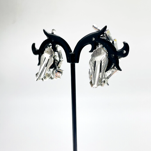 SARAH COVENTRY Smoky Rhinestone Earrings Silver Tone Clip On Curved Glam Bling - Picture 11 of 13