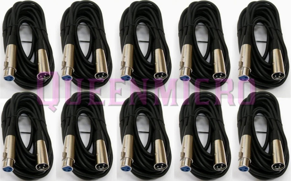 10 x 25Ft XLR 3-Pin Male Female Microphone Mic Cord Audio Shielded Cable 25 Foot