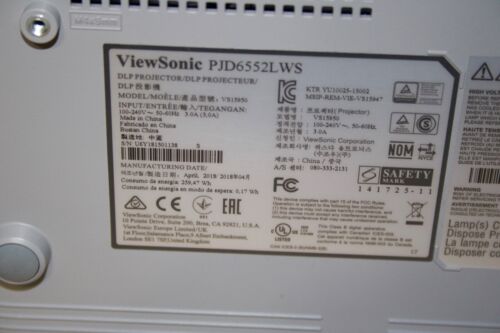 Viewsonic PJD6552LWS Short Throw HDMI Projector.From 1201-1400 Hrs. used on Lamp - Picture 7 of 17