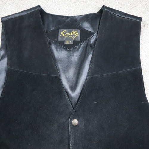 Scully Vest Mens Large Black Suaded Leather Western Cowboy Rockabilly Rodeo - Picture 2 of 9