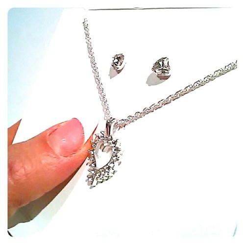 3 piece Jewelry Set Heart Necklace with EarringS Simulated Diamonds Sparkle NEW! - Picture 6 of 8