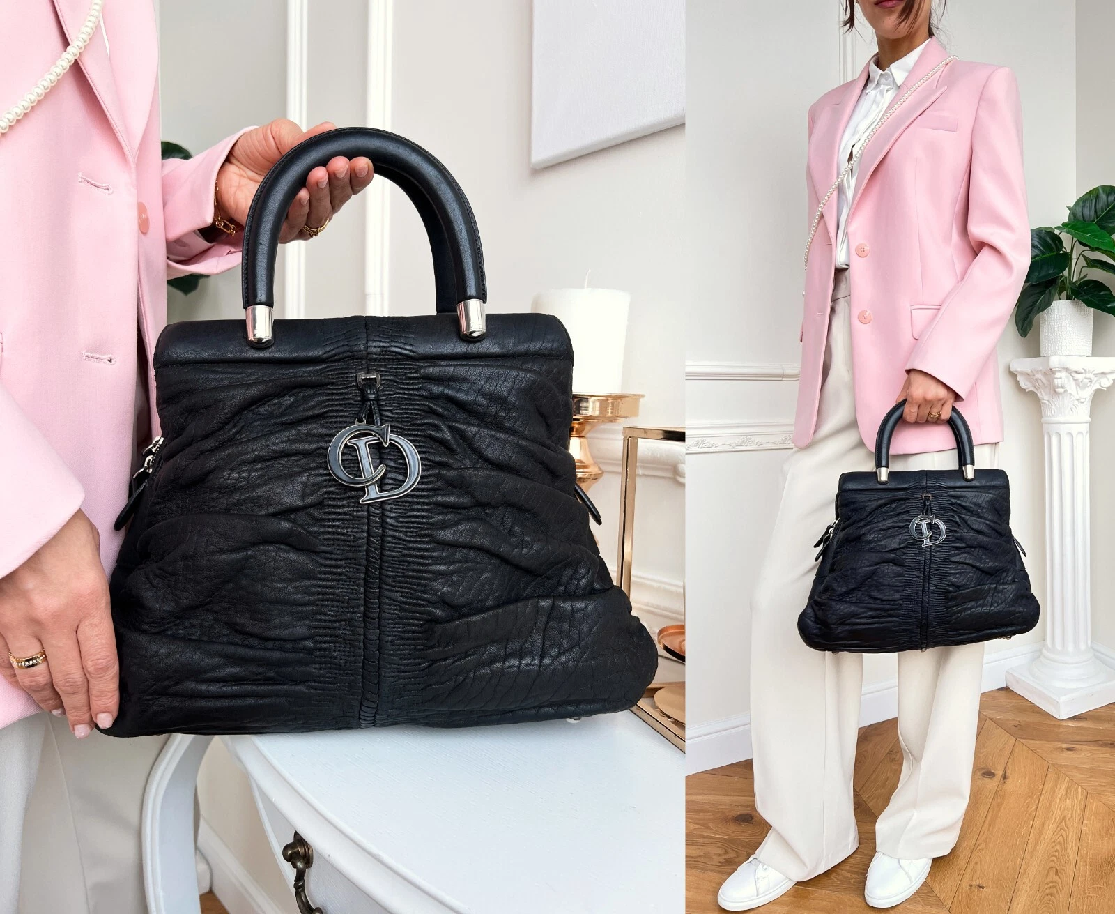 Christian Dior Karénine Grand fourre tout cuir texturé noir 05 MA 0058 B0887
