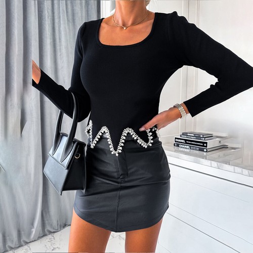 Women's Long Sleeve Crop Tops Long Sleeve Party T-Shirt Slim Knitwear Blouse US - Bild 23 von 25