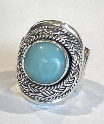 Vintage Suarti BA Wide Braid and Rope Sterling Milky Aquamarine Ring 16.2g Sz 6 - Picture 6 of 7