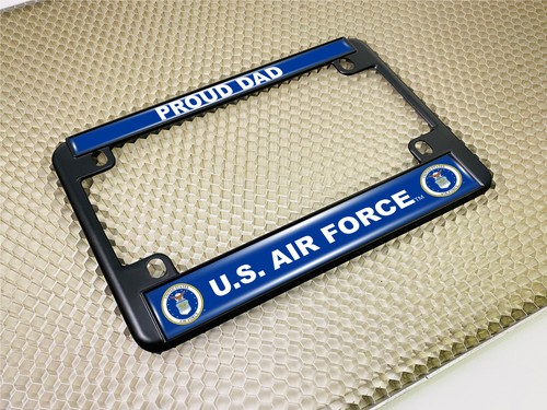 Motorcycle 4-hole Metal License Plate Frame - U.S. AIR FORCE PROUD DAD - Imagen 5 de 15