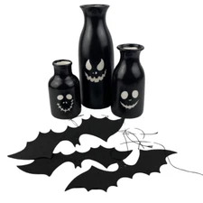 Halloween Vase 3-Piece Decoration Set Ceramic Glossy Vase Sculpted Ghost Faces