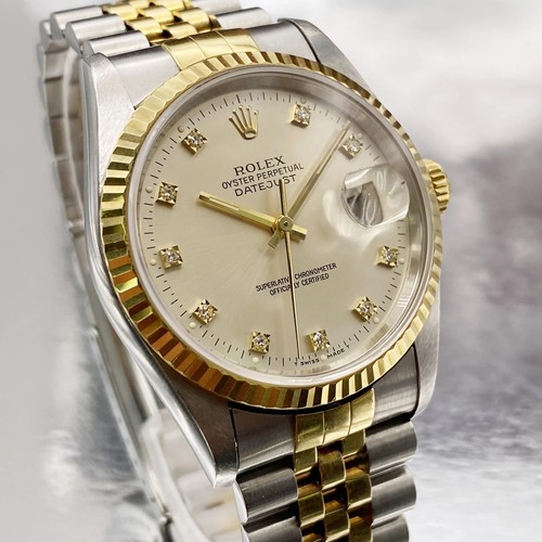 Rolex Datejust 36mm 16233 Jaune Acier Doré Diamant Argent Cadran Automatic Watch - Photo 3 sur 7