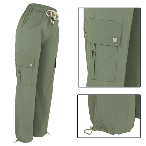 Women's Cargo Pants, Lightweight Stretch Pants with Drawstring Elastic Waistband - Picture 5 of 9