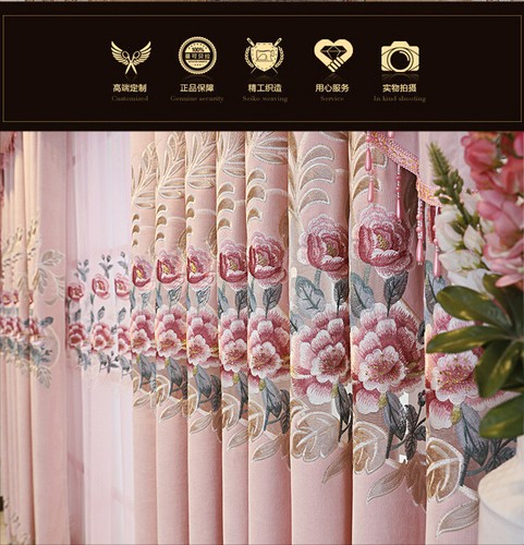 Custom European hollow embroidered chenille pink cloth curtain valance C958 - Picture 6 of 12