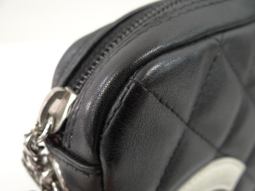CHANEL Cambon Line Quilted Pouch Bag Coco Leather Black White 40210554000 2 - Picture 14 of 24