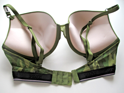 VICTORIA'S SECRET PINK Super Push-Up Bra VS Green Camo Camouflage NWT Logo Band - Picture 6 of 6