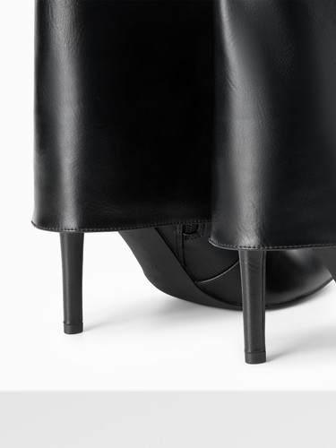 Women Mid Calf Boots Trouser Boots Pointed Toe Buckle Denim Stiletto Heels Boots - Picture 5 of 20