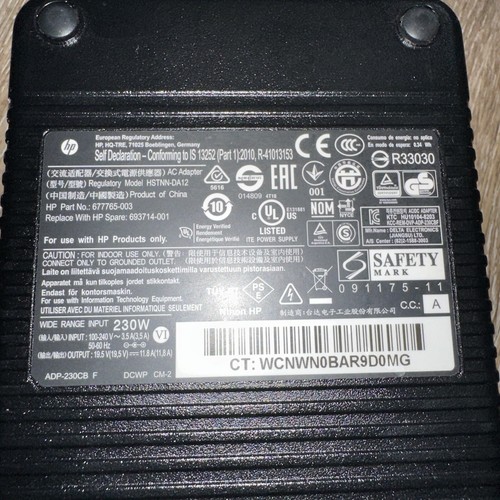 HP HSTNN-DA12 Laptop Desktop OEM AC Power Supply 230W 19.5V AC Adapter Charger - Picture 3 of 12