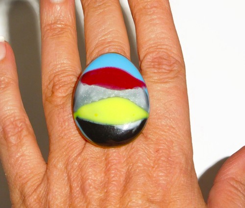 Sobral Kandinsky K Vibrant & Shimmering Hues Statement Artist Made Ring Sz 9.25 - Picture 7 of 9
