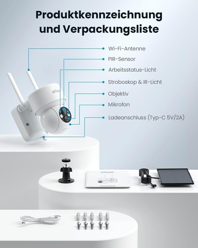ieGeek 2K/3MP Überwachungskamera Aussen Akku mit IP65 2,4 GHz Humanoiderkennung - Bild 9 von 9