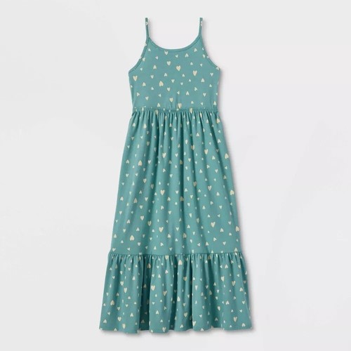 Cat & Jack Girls' Tie-Back Printed Maxi Ocean Green Dress, Size XXL (18) - Picture 1 of 3