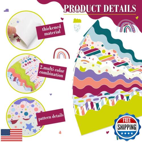 240 Pcs 236ft Holiday Bulletin Board Borders Colorful Rainbow Scalloped Borde - Picture 3 of 5