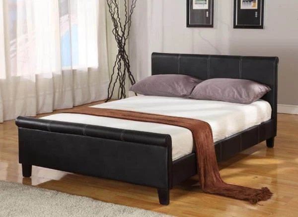 Wood and leather sleigh bed outlet