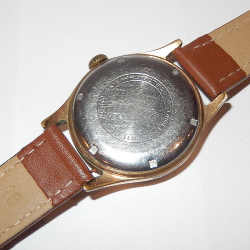 Vintage Uhr, B.U.Sch. Handaufzug, vergoldet, Lederarmband - Bild 8 von 10