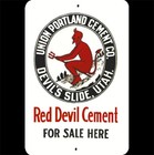 Vintage Tin Metal Sign 8x12 Red Devil Cement Utah Slide Pitchfork Snow Poster