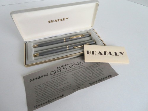 Vintage BRADLEY "Grau Flanell" Kugelschreiber & Bleistift Set Grau Samt Etui 22K Vergoldung - Bild 1 von 11