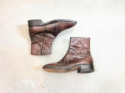 Vintage Sears Side Zip Boots Brown Leather Men 8.5 D Leather Shoes