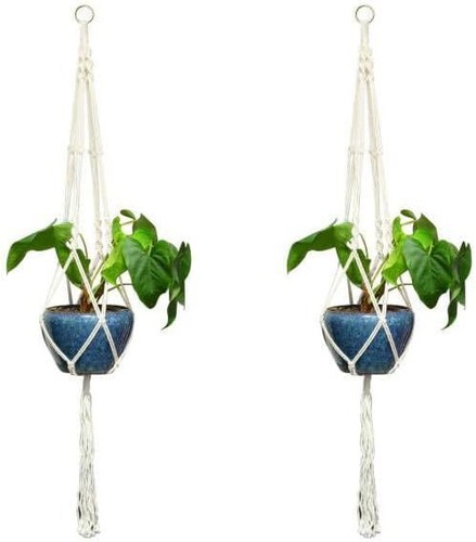 2 PCS Garden Plant Hanger Macrame Net Pot Holder Hanging Planter Basket Rope