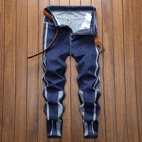 Color-Contrast Casual Jeans Mens Patchwork Slim Sports Jeans Street Denim Pants