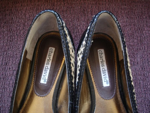CHARLES DAVID 6.5 Cheetah Pony Ballet Flats Black Patent Brown Leather/ Buckle - Picture 7 of 9