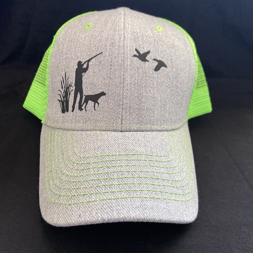 Duck Hunting Dog Snapback Hat Gray Safety Neon Green NEW - Picture 2 of 7