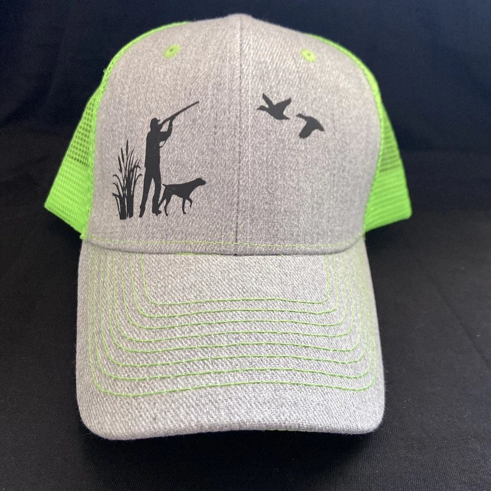 Duck Hunting Dog Snapback Hat Gray Safety Neon Green NEW - Image 2 of 4