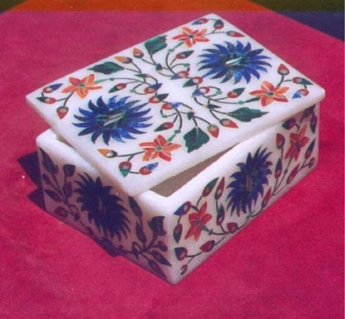 6"x4" Marquetry Malachite Lapis Floral Marble Jewelry Box Trinket inlay Handmade - Picture 4 of 5