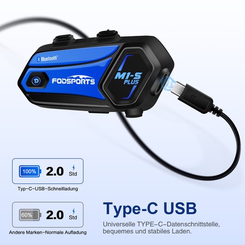 2xFodsports M1-S Plus Motorrad Gegensprechanlage 10 Fahrer Bluetooth Intercom FM - Bild 7 von 14