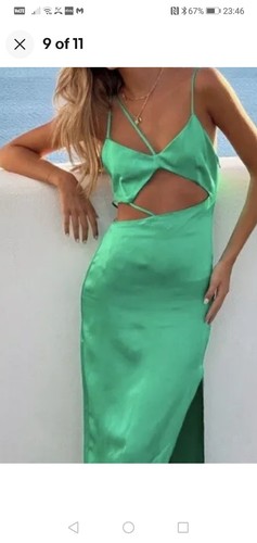 BNWT ZARA STRAPPY CUT OUT GREEN SATIN PARTY DRESS..M..UK 10-12..NEXT DAY POSTAGE - Picture 5 of 6
