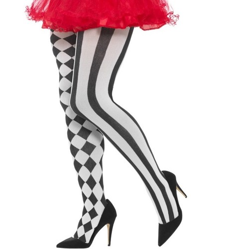 Mujer Arlequín Talla Grande Medias Disfraz Medias Blanco / Negro Por Smiffys