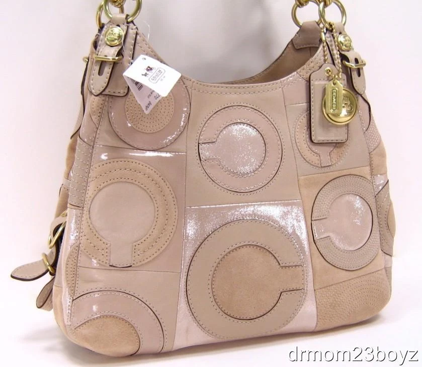 Nuevo Bolso Cartera Coach Maggie Beige Marfil Con Incrustaciones Cuero, Charol Gamuza Nuevo con Etiquetas Foto 3 de 4