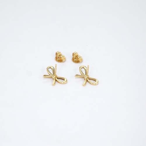 Tiffany & Co. Bow Ribbon Stud Earrings 18K Yellow Gold 750 Auth w/Box #3604 - Picture 4 of 7
