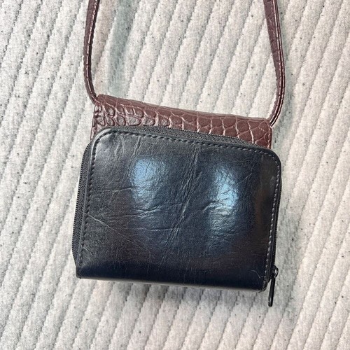 Cartera Convertible Bandolera Cartera Marrón Cocodrilo Repujado Negro Tarjetas Cambiar Bolsillo - Imagen 3 de 6