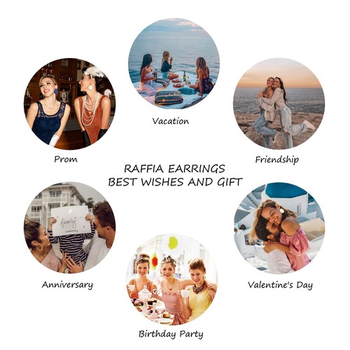 Rattan Earrings Handmade Raffia Hoop Earrings for Women Summer Straw Boho Dangle - Picture 7 of 7
