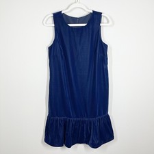 J. Crew Blue Velvet Ruffle Hem Dress Size 6 Blue Sleeveless Keyhole Back Sheeth