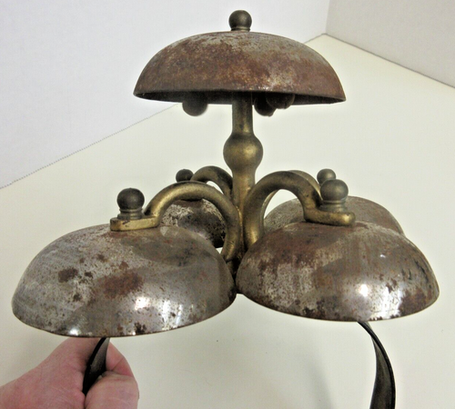 ANTIQUE Brass Horse Harness Sleigh Five 5 Bells Chimes for Hames Collar Carriage - Picture 7 of 11